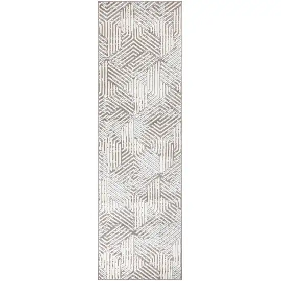 6' Gray Geometric Power Loom Runner Rug Photo 7
