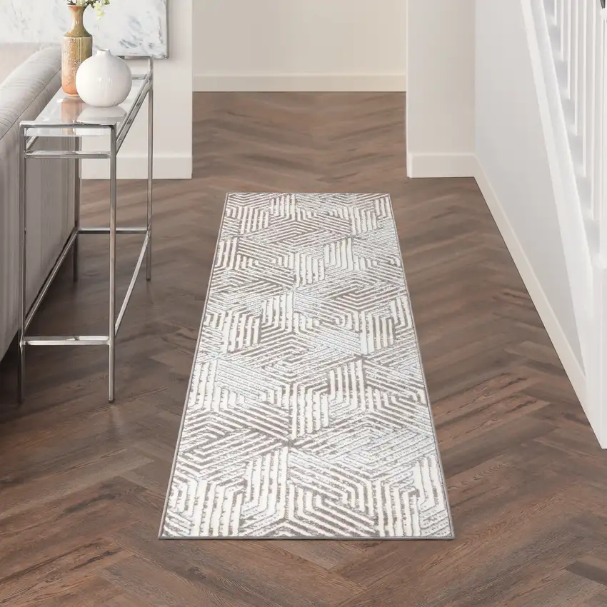 6' Gray Geometric Power Loom Runner Rug Photo 5
