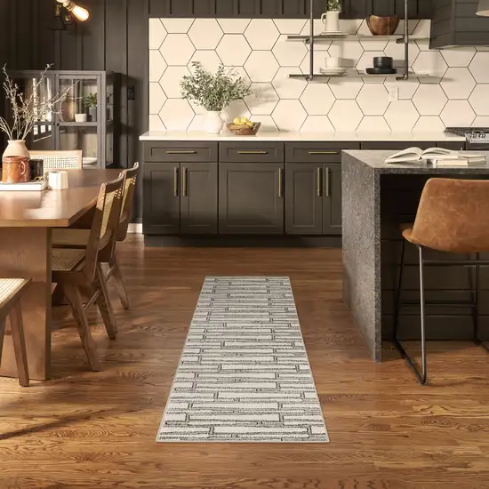 6' Gray Geometric Power Loom Runner Rug Photo 3