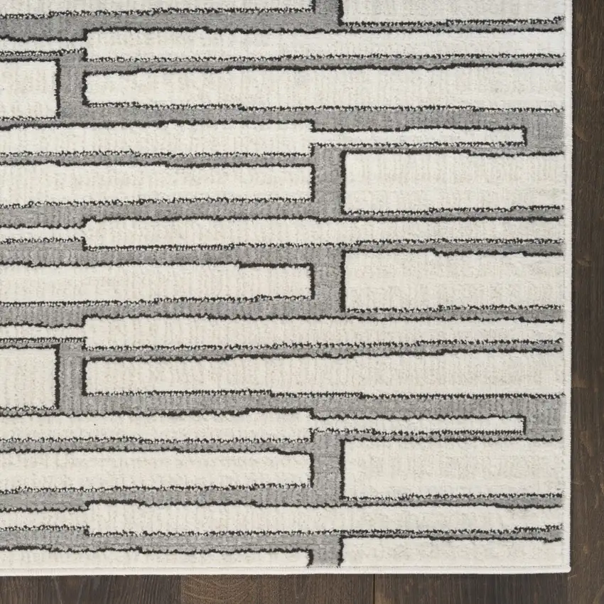 6' Gray Geometric Power Loom Runner Rug Photo 5