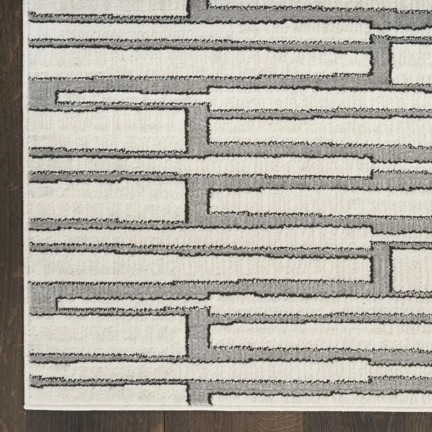 6' Gray Geometric Power Loom Runner Rug Photo 6