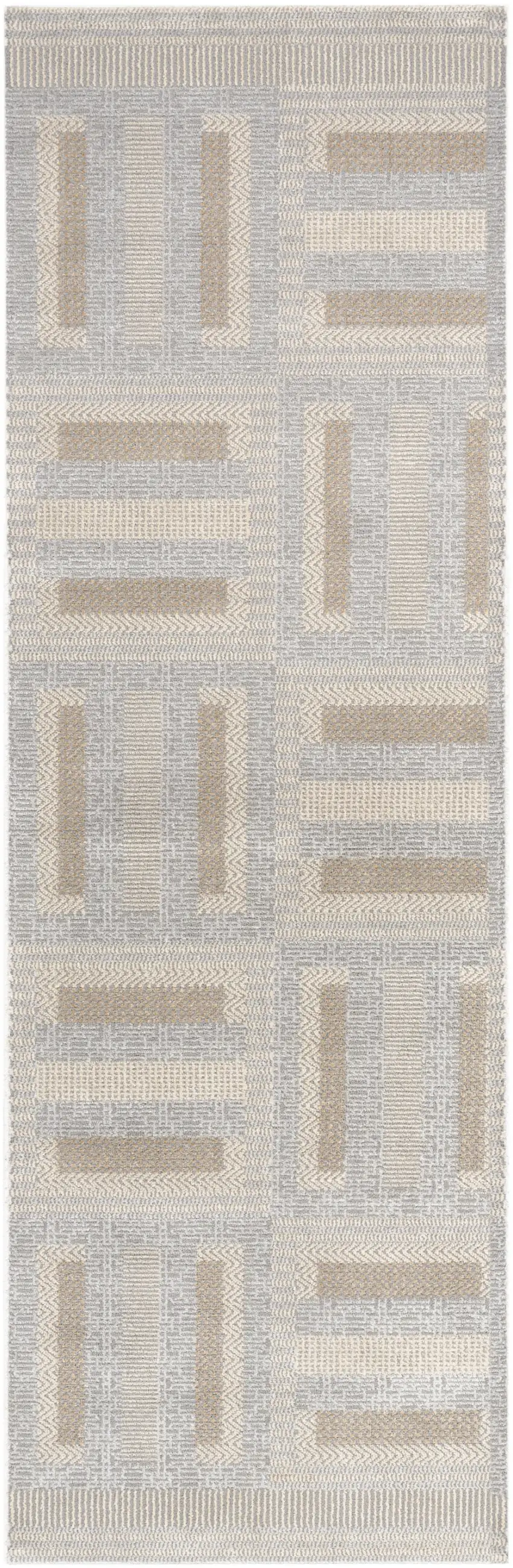 6' Gray Geometric Power Loom Runner Rug Photo 2