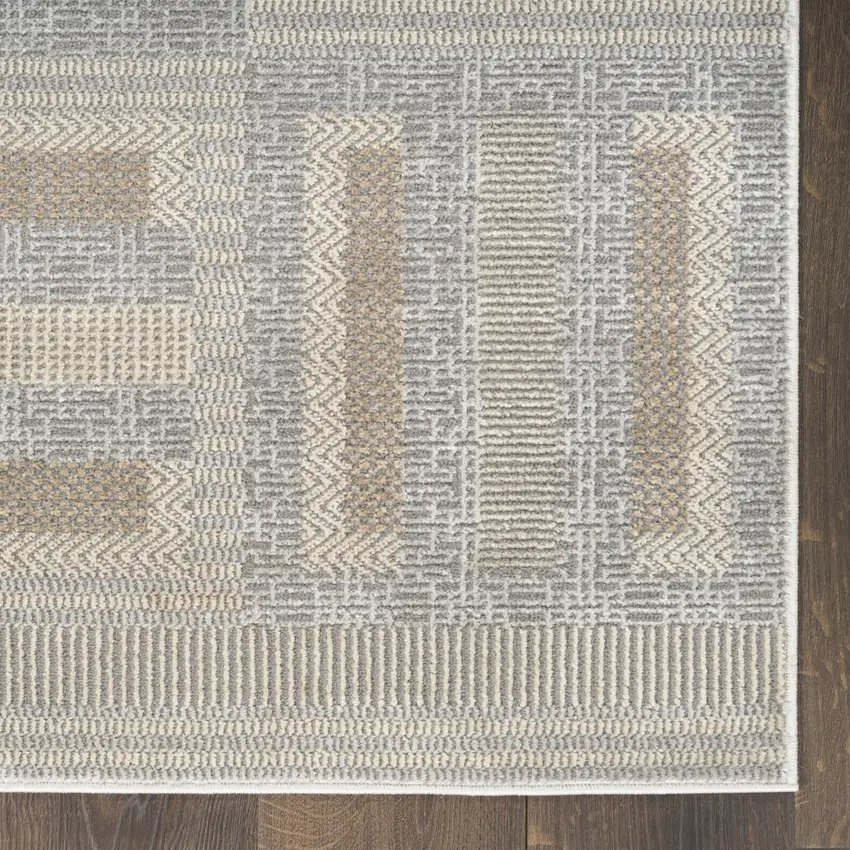 6' Gray Geometric Power Loom Runner Rug Photo 7