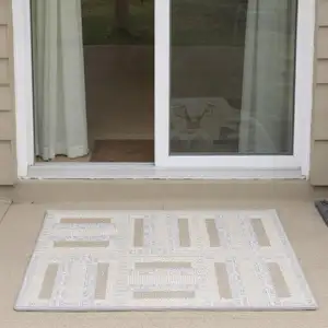 Photo of 6' Gray Geometric Power Loom Runner Rug