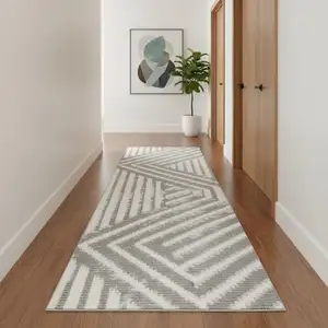 Photo of 10' Gray Geometric Power Loom Runner Rug