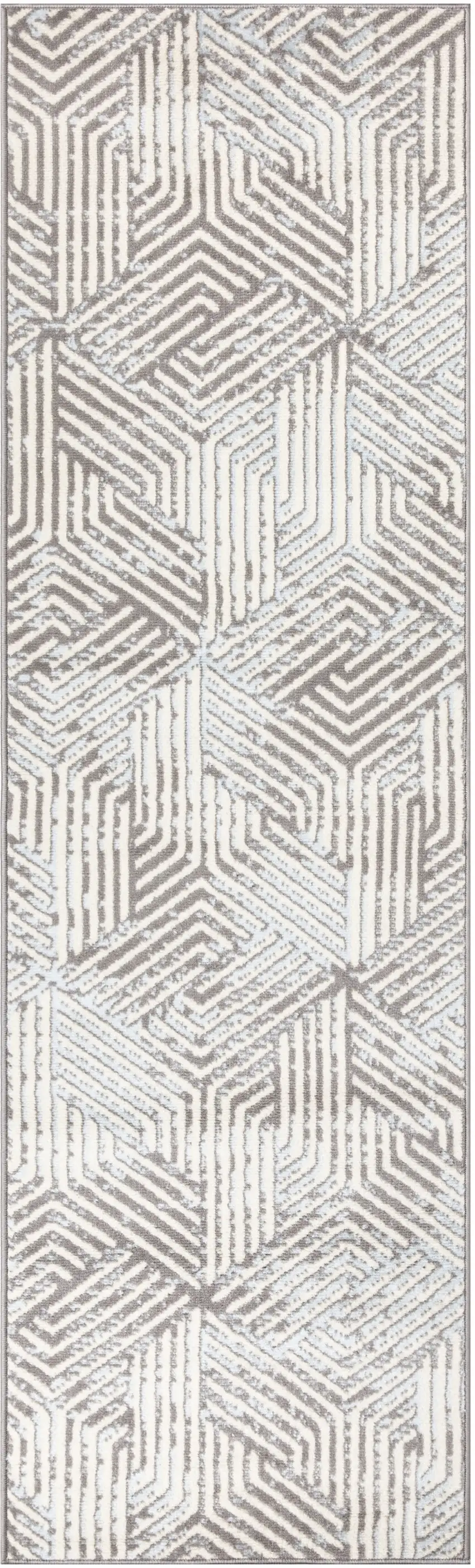 12' Gray Geometric Power Loom Runner Rug Photo 7