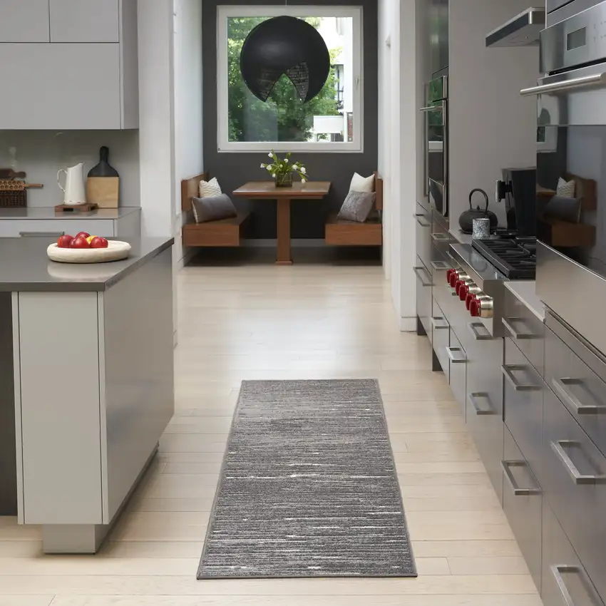 6' Gray Geometric Runner Rug Photo 4