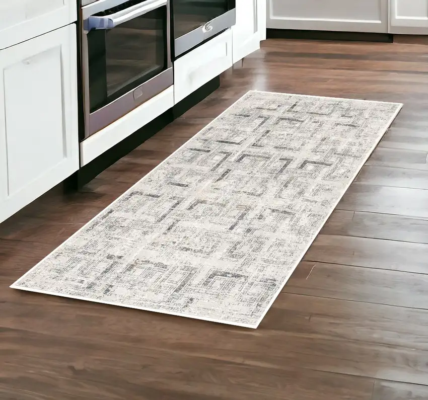8' Gray Geometric Washable Non Skid Area Rug Photo 1