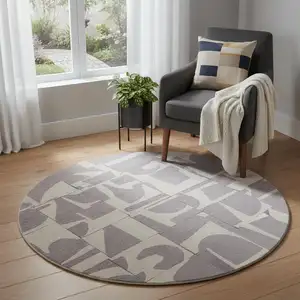Photo of 5' Gray Geometric Washable Round Rug