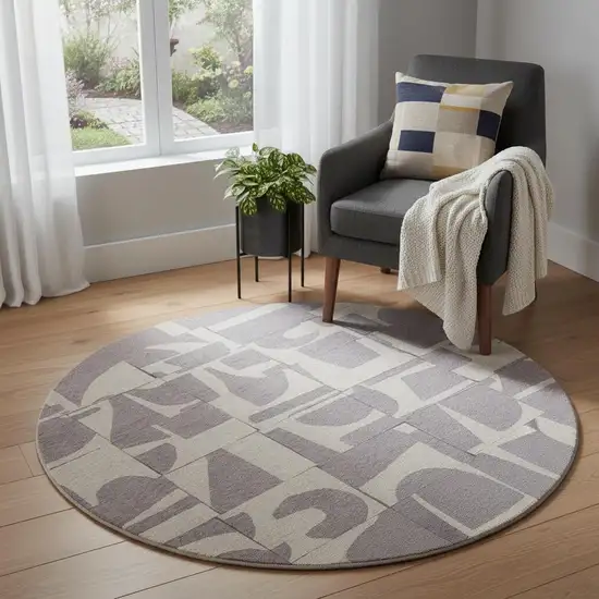 5' Gray Geometric Washable Round Rug Photo 1