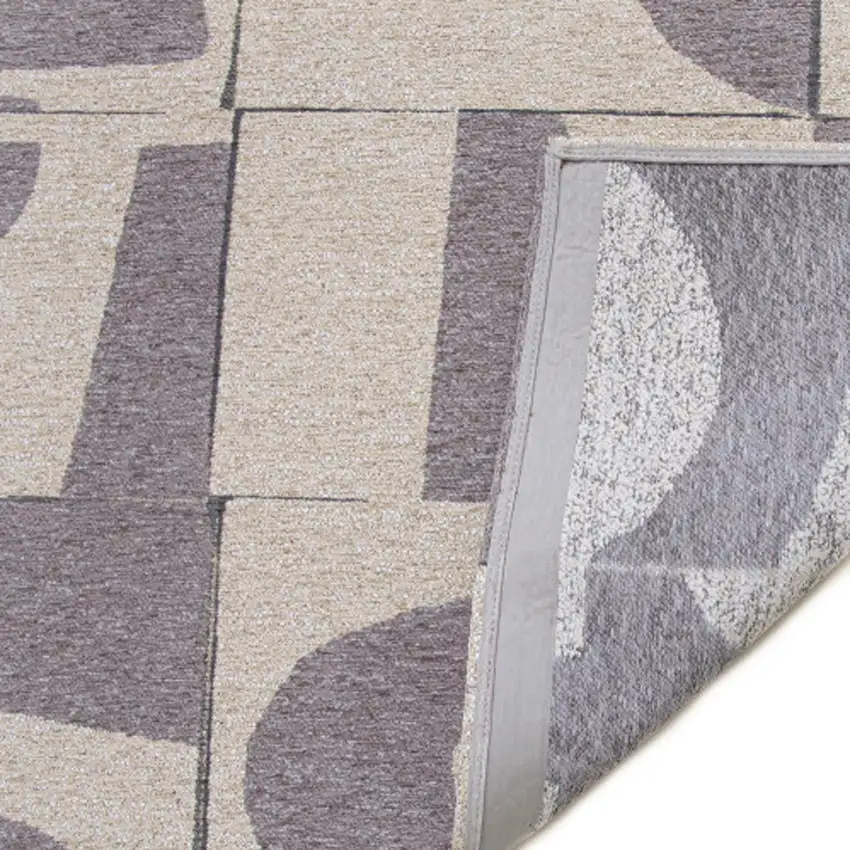 8' Gray Geometric Washable Round Rug Photo 7