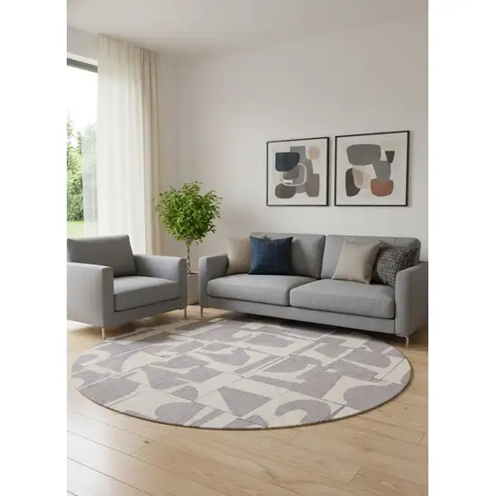 8' Gray Geometric Washable Round Rug Photo 1