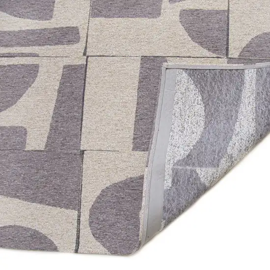 8' Gray Geometric Washable Round Rug Photo 6