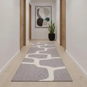 Photo of 10' Gray Geometric Washable Runner Rug