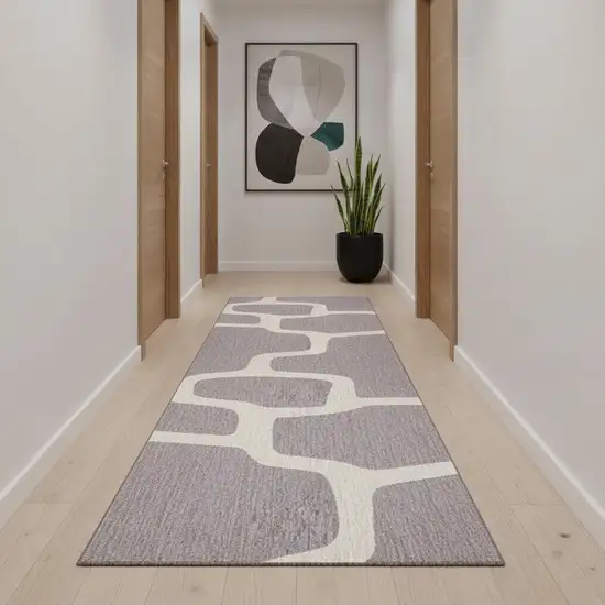 10' Gray Geometric Washable Runner Rug Photo 1