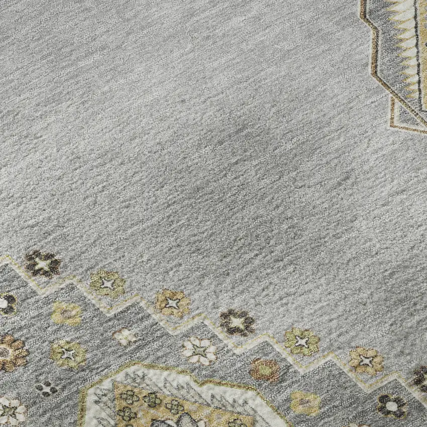 8' Gray Gold And Beige Oriental Washable Round Rug With UV Protection Photo 8