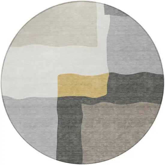 8' Gray Gold And Beige Round Abstract Washable Indoor Outdoor Area Rug Photo 3
