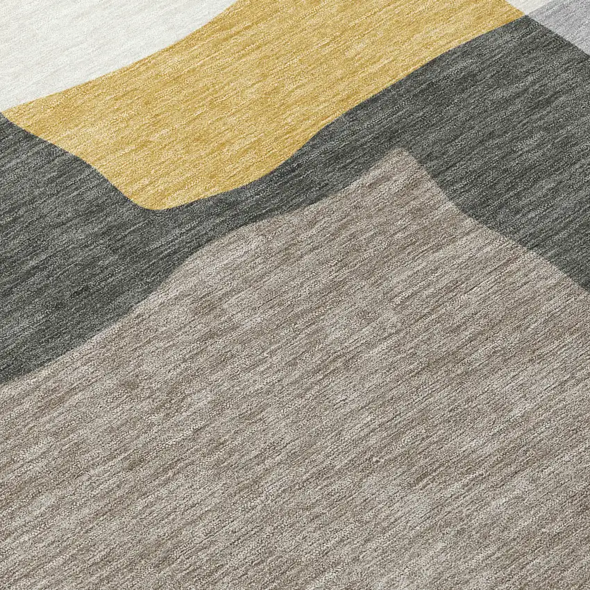 8' Gray Gold And Beige Round Abstract Washable Indoor Outdoor Area Rug Photo 9