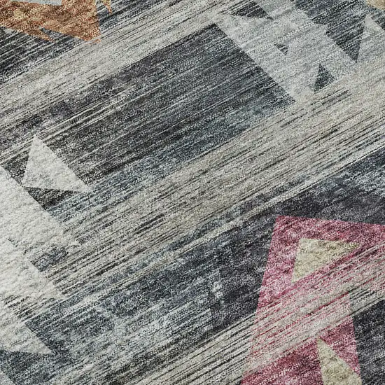 8' Gray Gold And Blush Southwestern Washable Round Rug With UV Protection Photo 9