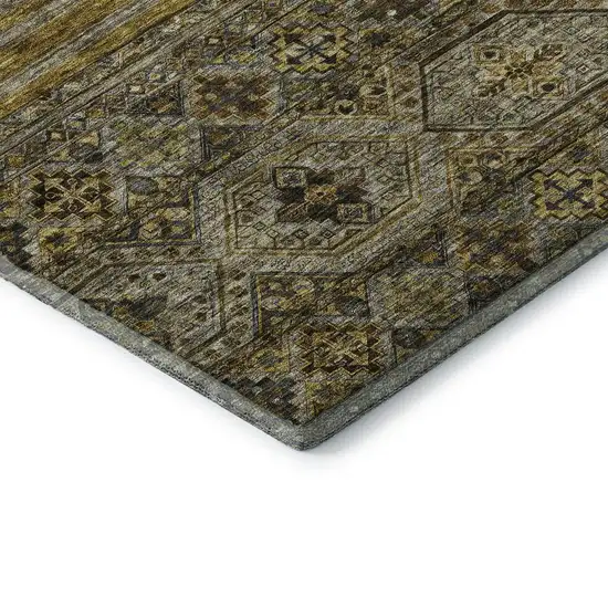 8' Gray Gold And Brown Striped Washable Round Rug With UV Protection Photo 6