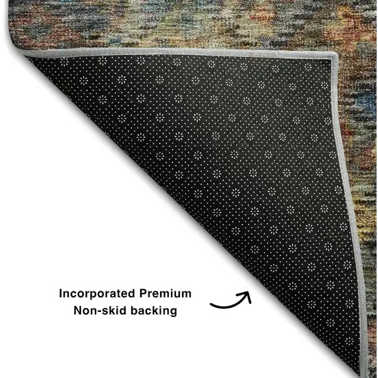 8' Gray Gold And Coral Abstract Geometric Washable Round Rug With UV Protection Photo 5