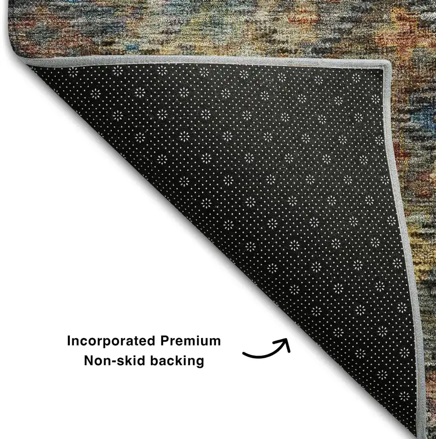 8' Gray Gold And Coral Abstract Geometric Washable Round Rug With UV Protection Photo 5