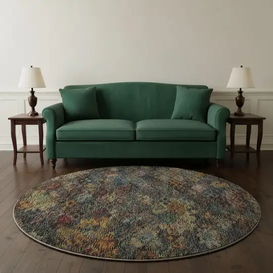 8' Gray Gold And Coral Abstract Geometric Washable Round Rug With UV Protection Photo 2