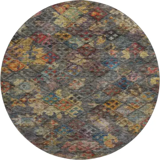 8' Gray Gold And Coral Abstract Geometric Washable Round Rug With UV Protection Photo 1