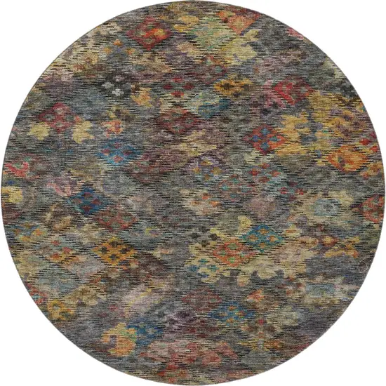 8' Gray Gold And Coral Abstract Geometric Washable Round Rug With UV Protection Photo 3