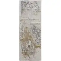 Photo of 8' Gray Gold And Ivory Abstract Power Loom Runner Rug