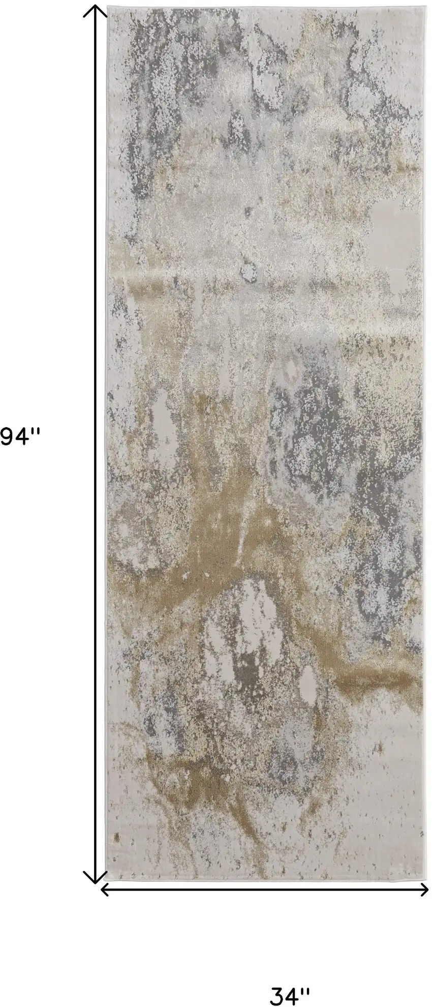 8' Gray Gold And Ivory Abstract Power Loom Runner Rug Photo 7