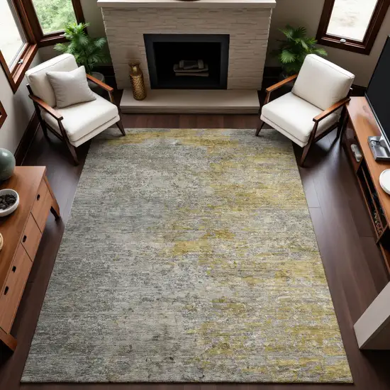 8' Gray Gold And Ivory Abstract Washable Area Rug With UV Protection Photo 4