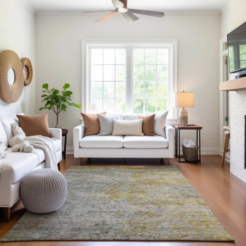 8' Gray Gold And Ivory Abstract Washable Area Rug With UV Protection Photo 5