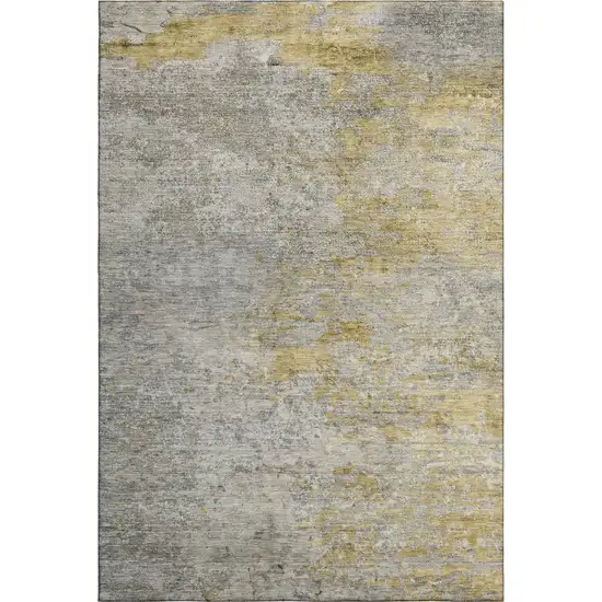 8' Gray Gold And Ivory Abstract Washable Area Rug With UV Protection Photo 1
