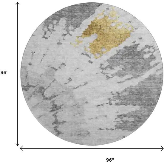 8' Gray Gold And Ivory Abstract Washable Round Rug With UV Protection Photo 3