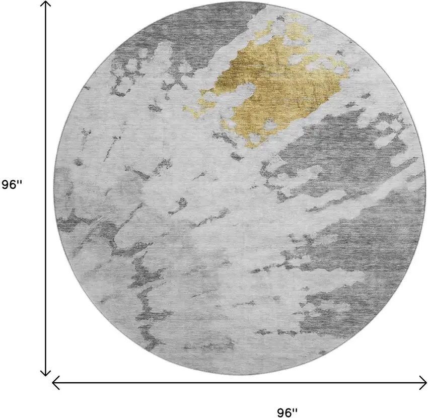 8' Gray Gold And Ivory Abstract Washable Round Rug With UV Protection Photo 3