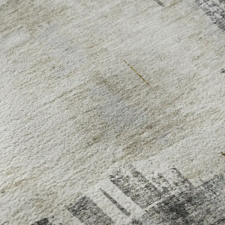 8' Gray Gold And Ivory Abstract Washable Round Rug With UV Protection Photo 9