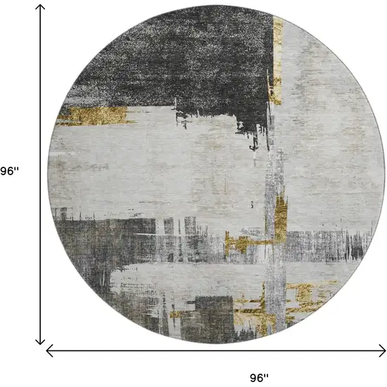 8' Gray Gold And Ivory Abstract Washable Round Rug With UV Protection Photo 3