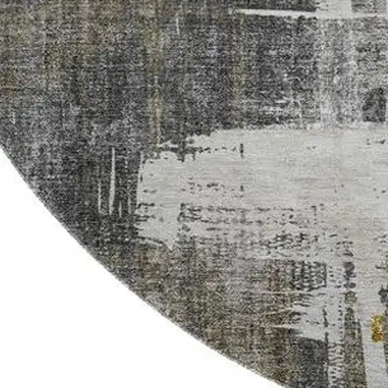 8' Gray Gold And Ivory Abstract Washable Round Rug With UV Protection Photo 3