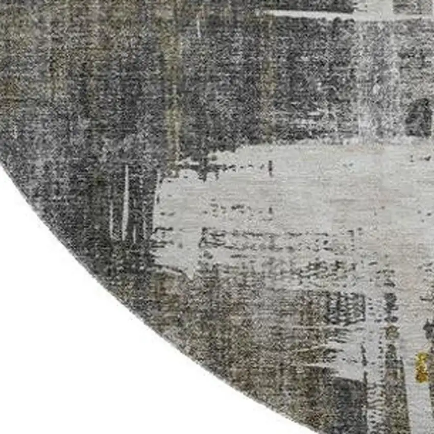 8' Gray Gold And Ivory Abstract Washable Round Rug With UV Protection Photo 3