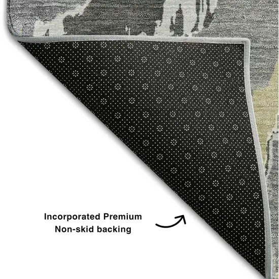 8' Gray Gold And Ivory Abstract Washable Round Rug With UV Protection Photo 7