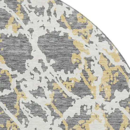 8' Gray Gold And Ivory Abstract Washable Round Rug With UV Protection Photo 2