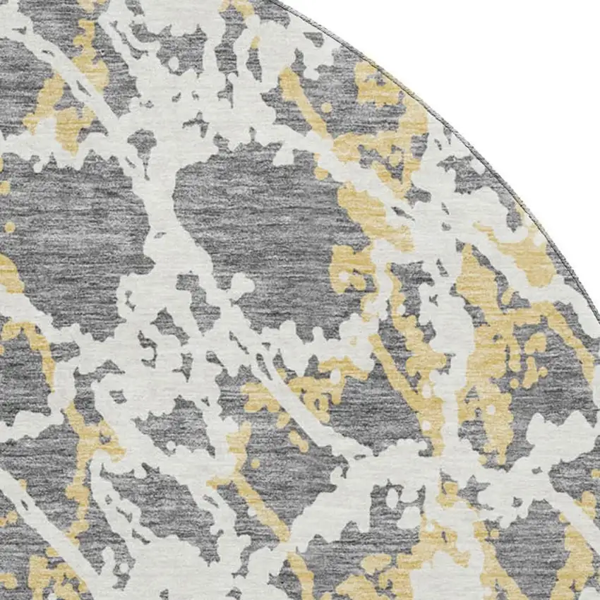 8' Gray Gold And Ivory Abstract Washable Round Rug With UV Protection Photo 2