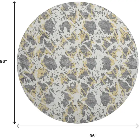 8' Gray Gold And Ivory Abstract Washable Round Rug With UV Protection Photo 9