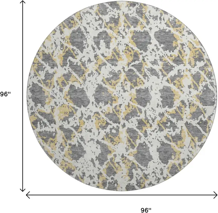 8' Gray Gold And Ivory Abstract Washable Round Rug With UV Protection Photo 9