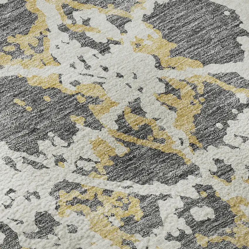 8' Gray Gold And Ivory Abstract Washable Round Rug With UV Protection Photo 8