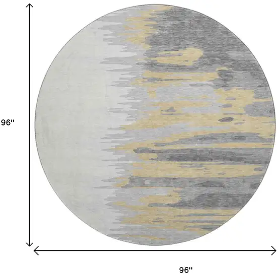 8' Gray Gold And Ivory Abstract Washable Round Rug With UV Protection Photo 9