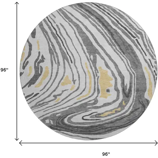 8' Gray Gold And Ivory Abstract Washable Round Rug With UV Protection Photo 9