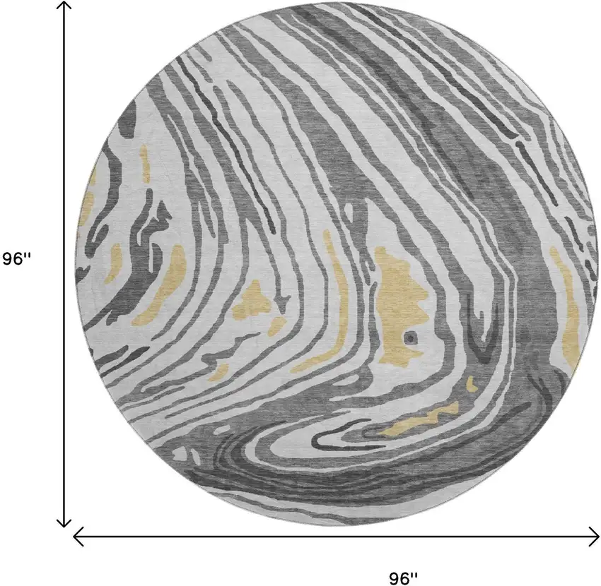 8' Gray Gold And Ivory Abstract Washable Round Rug With UV Protection Photo 9