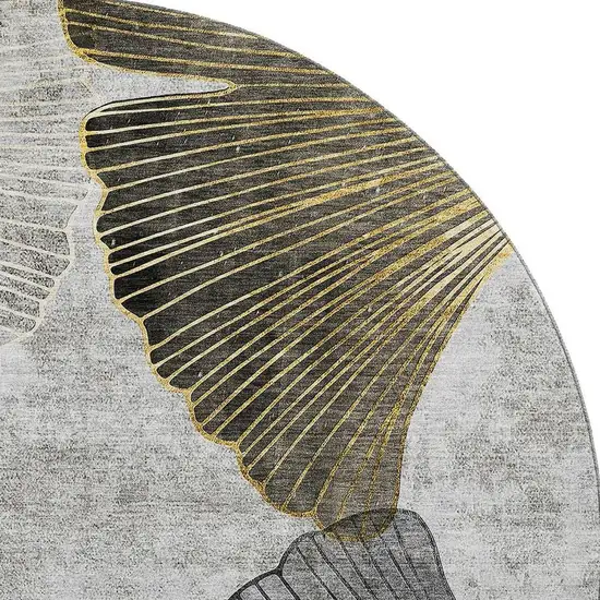 8' Gray Gold And Ivory Floral Washable Round Rug With UV Protection Photo 3